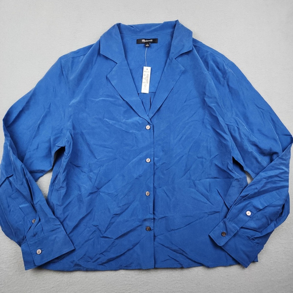 Madewell Shirt Womens S Blue 100% Silk Satin Relaxed Button Up Long Sleeve Top - Picture 1 of 10